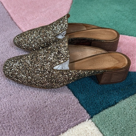 Madewell Willa Gold Glitter Heeled Loafer Mule Slip Ons - Picture 5 of 17